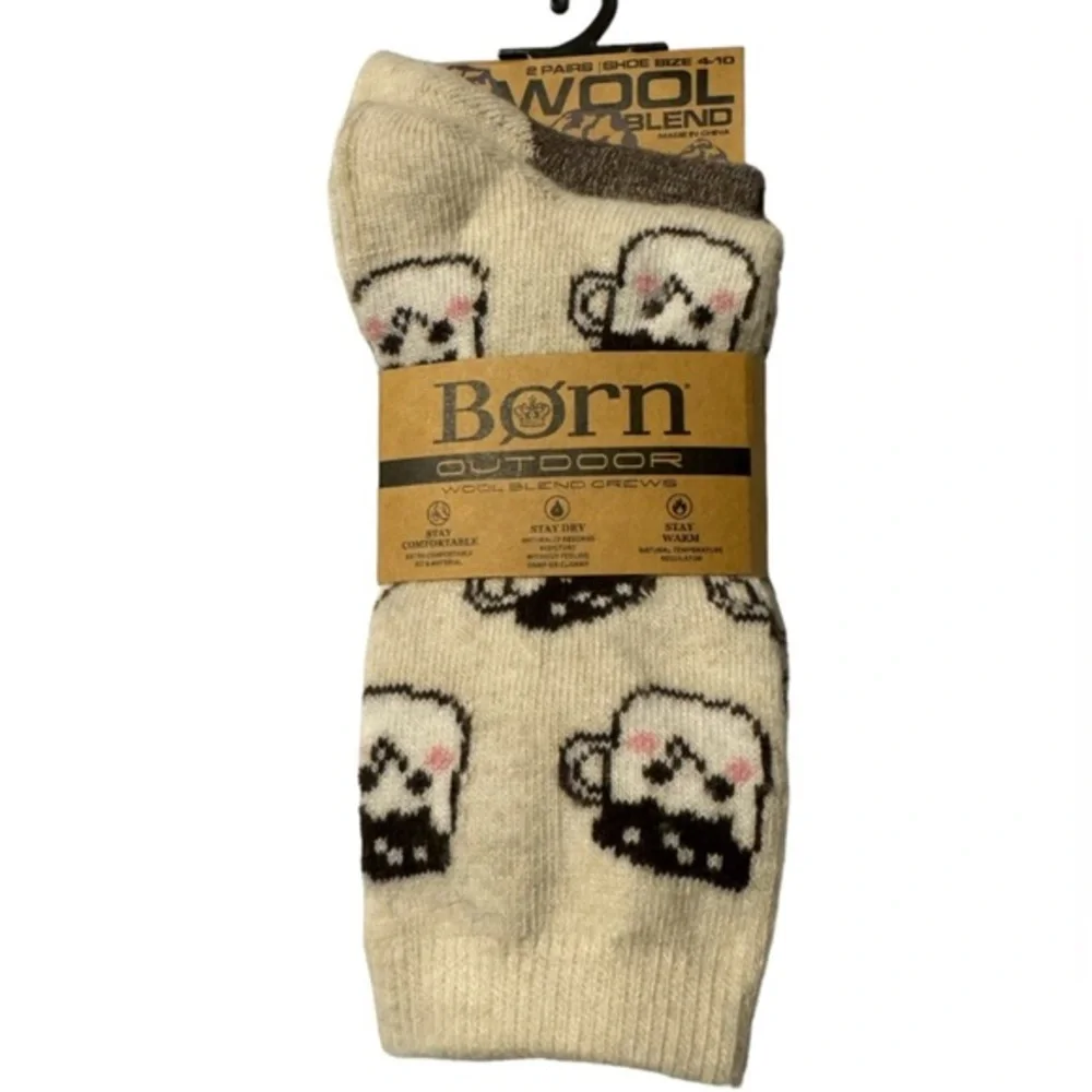 Born Outdoor Socks Hot Cocoa Happy Face Mug Moisture Wicking Super Warm Wool